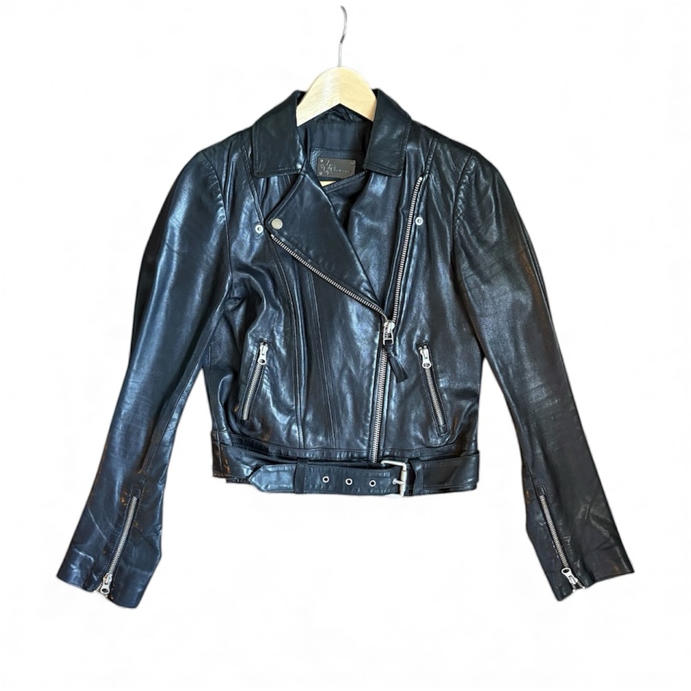 Mackage Black Leather Motorcycle Jacket XS – Sleek Genuine Leather Biker Style